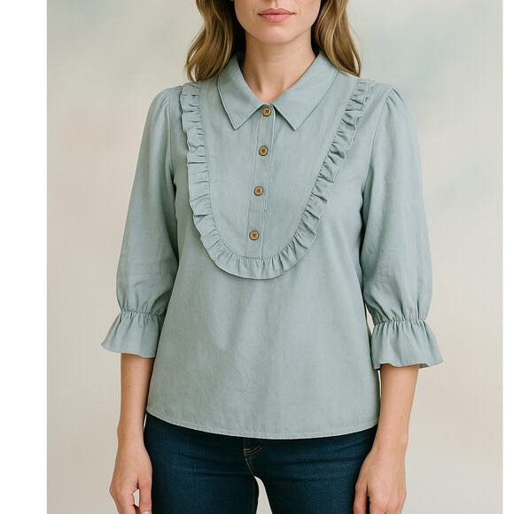 Anthropologie SAMPLE PIECE Eva Franco Pale Blue Women's Blouse Top - Size 6 NWOT - Picture 1 of 13